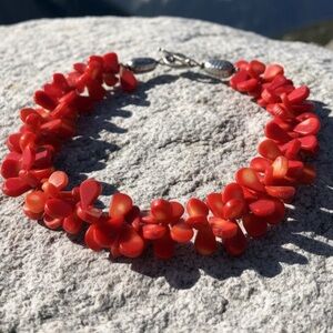 Vintage Sterling Silver Natural Chunky Red Coral Statement Heavy Necklace